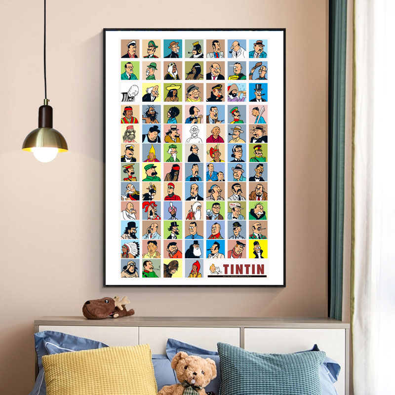 丁丁历险记人物装饰画 tintin漫画角色海报动画电影儿童卧室挂画