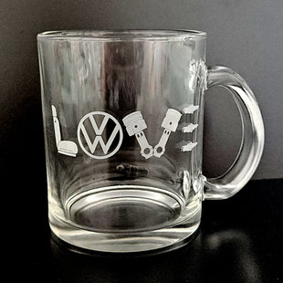 LOVE 我爱大众激光雕刻玻璃杯咖啡杯 VW汽车机械周边啤酒杯咖啡杯