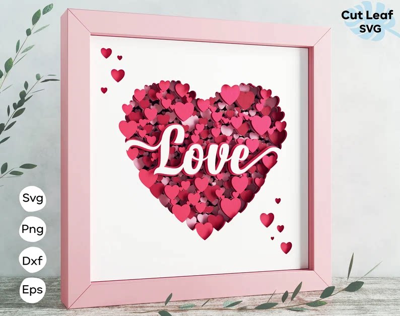 爱心纸雕切割图纸 love红心激光雕刻壁饰木雕情人节手工礼物文件