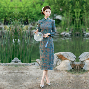 长袖旗袍新中式秋冬季妈妈改良连衣裙年轻款日常穿保暖礼服中国风