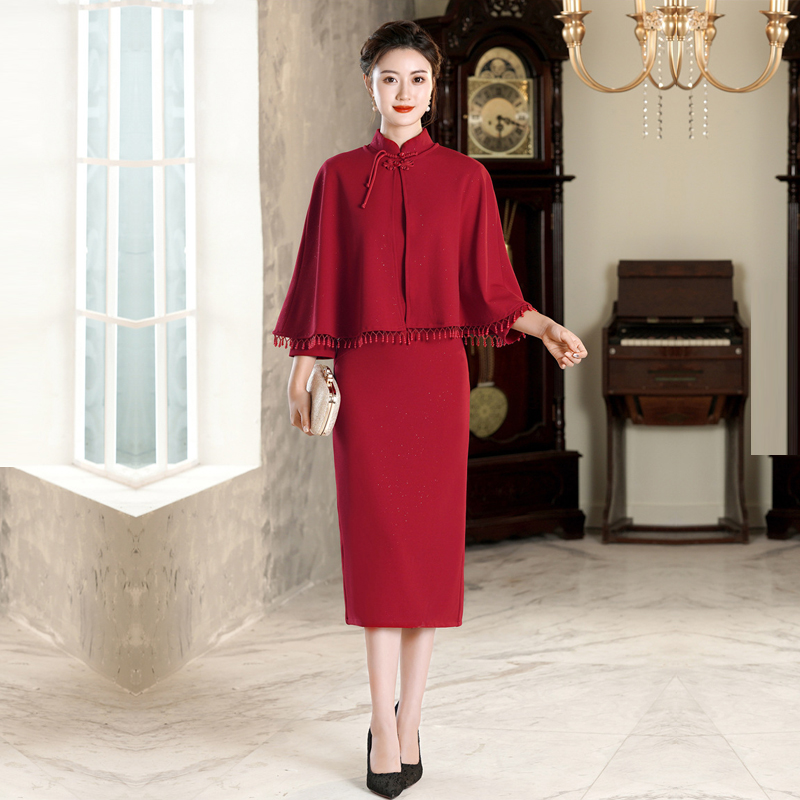 红色旗袍小个子喜妈妈婚礼服大码