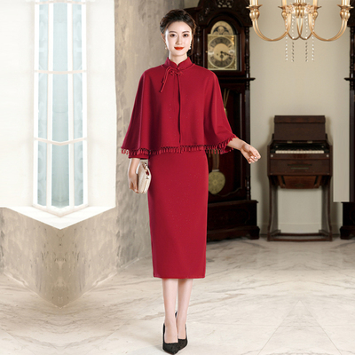 红色旗袍小个子喜妈妈婚礼服大码