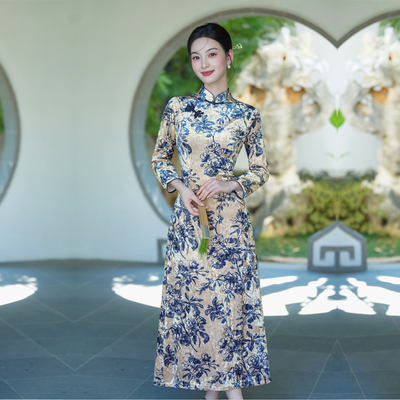 改良长袖旗袍秋冬季连衣裙无开衩