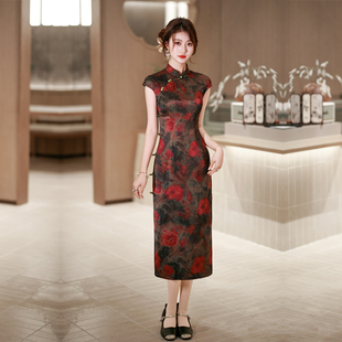 老上海旗袍高级感中年女妈妈春夏季日常红色改良连衣裙复古民国风