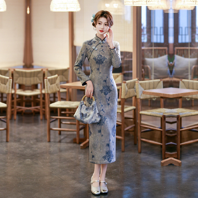 妈妈加绒保暖长袖旗袍冬季中国风