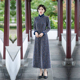 蓝格子旗袍高端无开衩连衣裙加厚保暖长袖 妈妈礼服民国风 秋冬女装