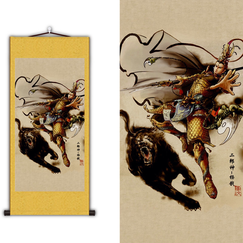 二郎神画像神像人物杨戬二郎神真君丝绸画二郎显圣君挂画卷轴挂件
