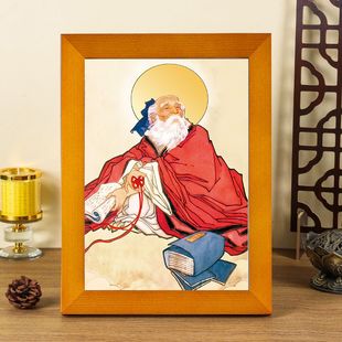 新款月老画像挂画喜结良缘月下老人喜媒神牵红绳实木框摆台