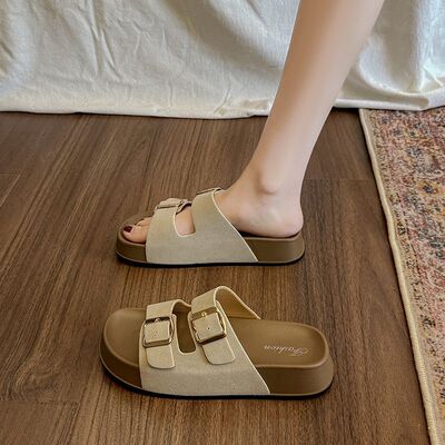 拖鞋女夏外穿时尚2026新款仙女风配裙子高级感厚底一字拖勃肯凉鞋