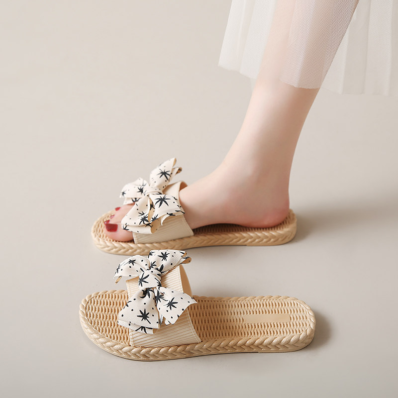 小香风拖鞋女外穿2024夏新款网红蝴蝶结平底小仙女时尚沙滩凉拖鞋,女鞋,一字拖,淘宝优惠券,粉丝福利购,淘宝优惠卷