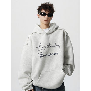 GBOY studio吕小虎范丞丞同款短句先生重磅砂洗做旧绳绣连帽卫衣