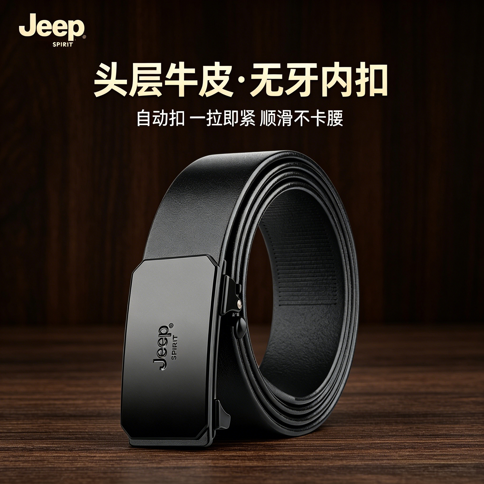 JEEP男士腰带正品皮带头层牛皮自动扣真皮潮流休闲户外结实耐用