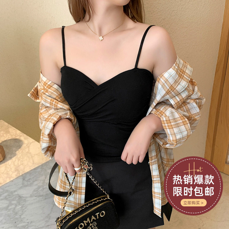 【125斤唐不灵Bling】胖mm基础百搭v领小吊带女夏装大码宽松背心