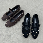 绒面铆钉平底休闲百搭一字扣浅口单鞋 西班牙潮牌 2025年新款 女