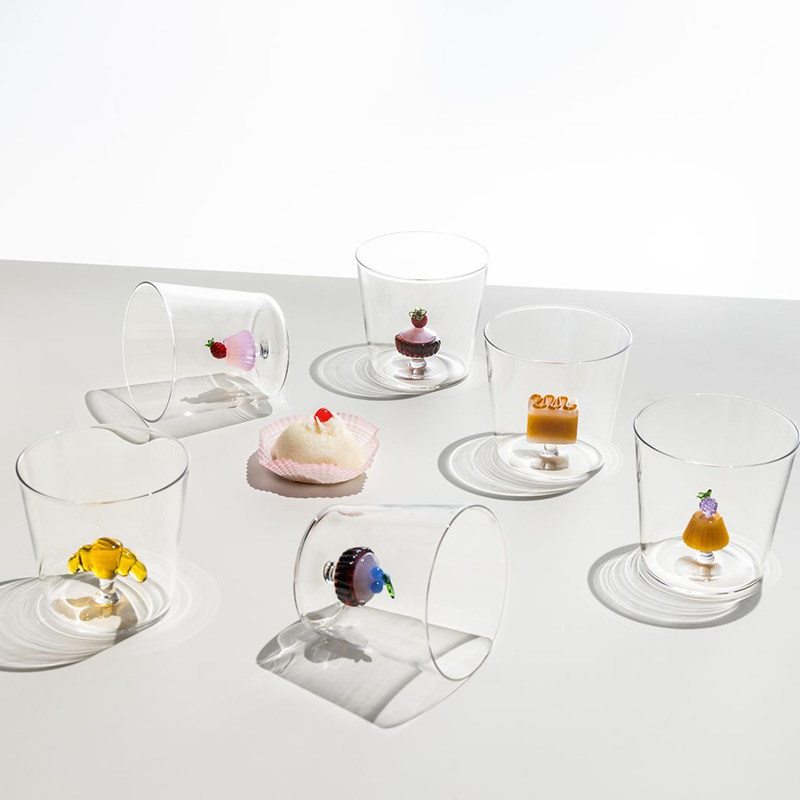 ICHENDORF 法式甜品系列 意大利手工玻璃水杯手握杯平口杯储物罐