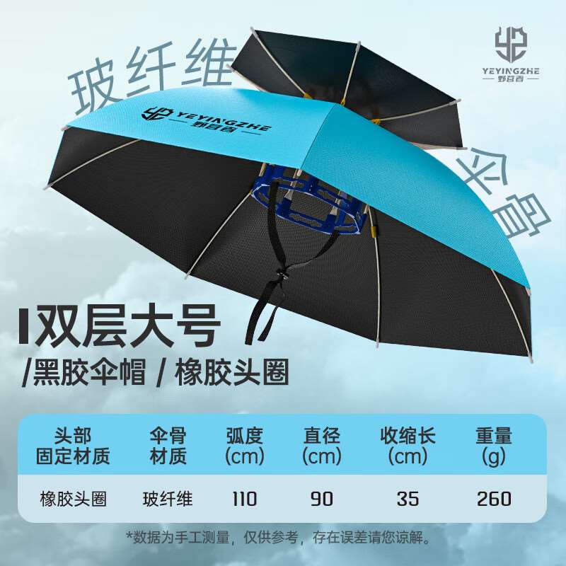 野营者钓鱼伞帽头戴式雨伞斗笠折叠头顶伞双层大号遮阳防晒帽子伞