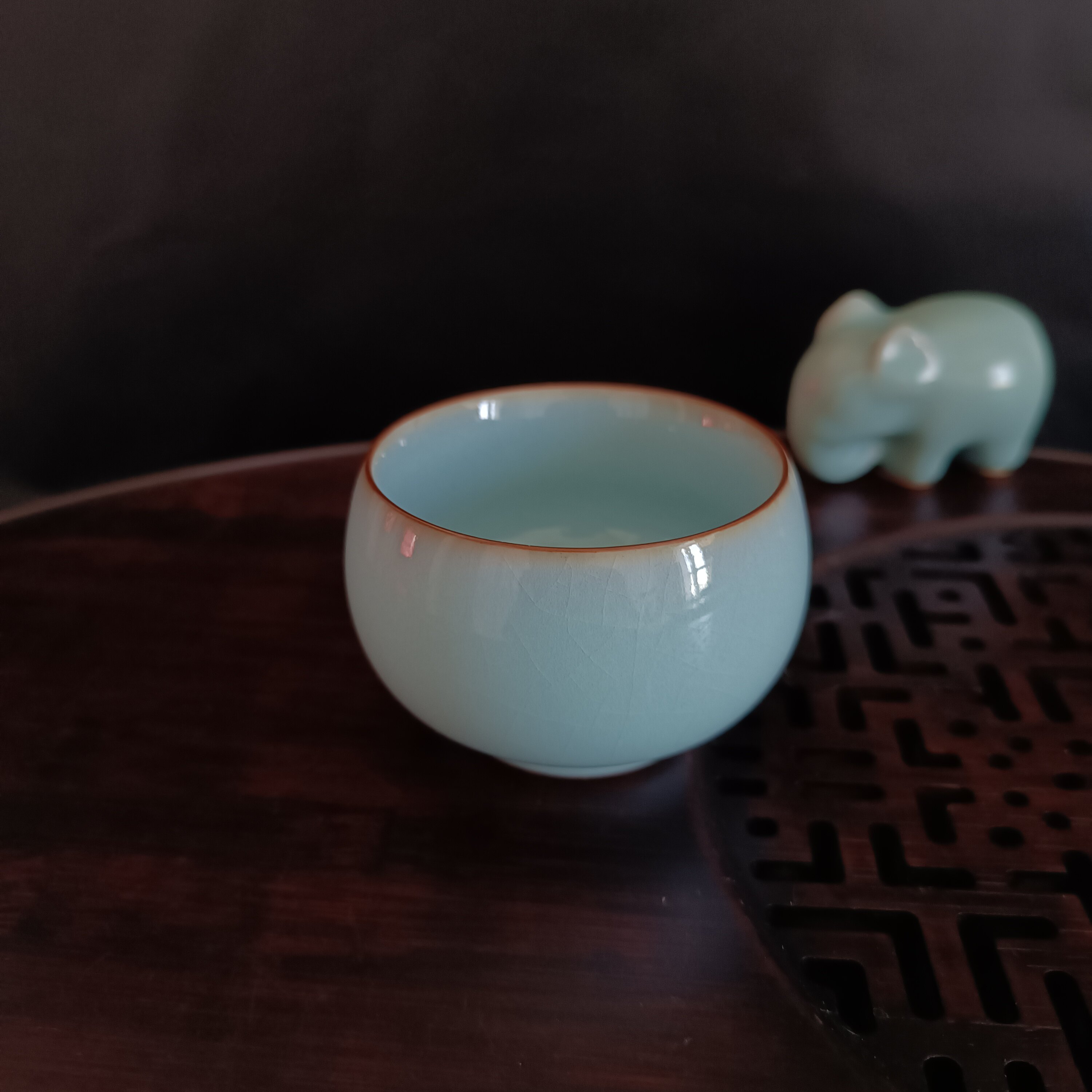 河南原产地天然原矿汝窑冰裂釉开片汝瓷天青色茶具科普款主人杯