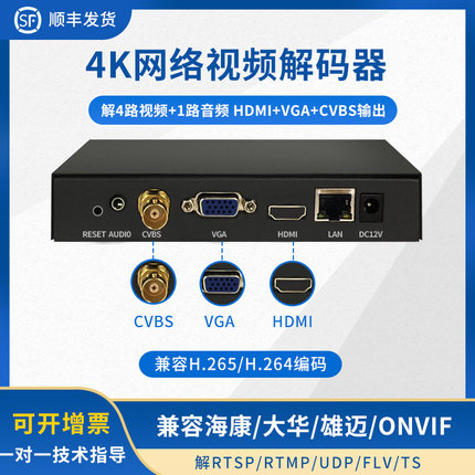 HDMI VGA视频解码器 局域网互联网RTMP HTTP RTSP UDP ONVIF解码