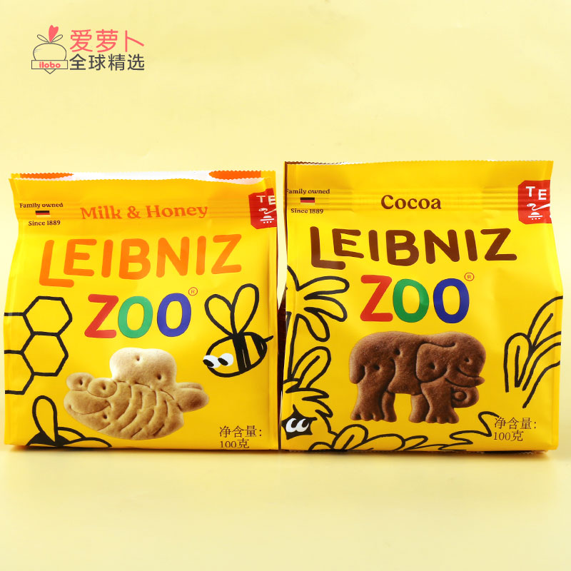 百乐顺莱布尼兹Leibniz Zoo cocoa动物园丛林动物造型饼干100克