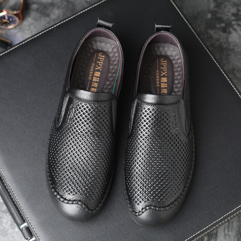 夏季皮凉鞋男真皮软底镂空男鞋男士凉皮鞋牛皮透气一脚蹬洞洞鞋子