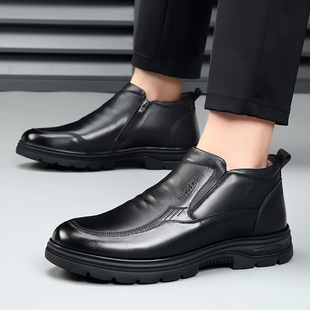 棉鞋男款冬季加绒高帮真皮毛一体防水防滑加厚羊毛东北老人棉皮鞋