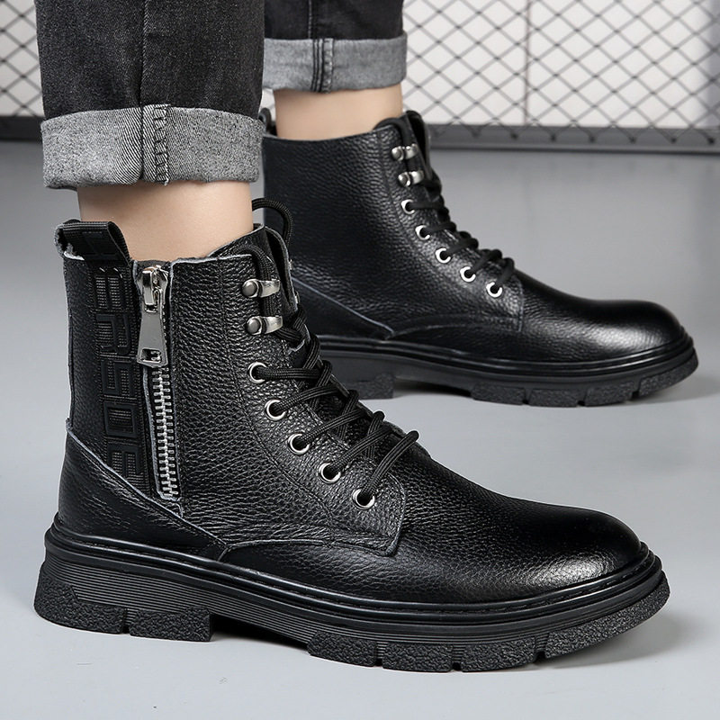 皮鞋男士头层牛皮马丁靴冬季加绒加厚2025新款保暖皮毛一体高帮鞋