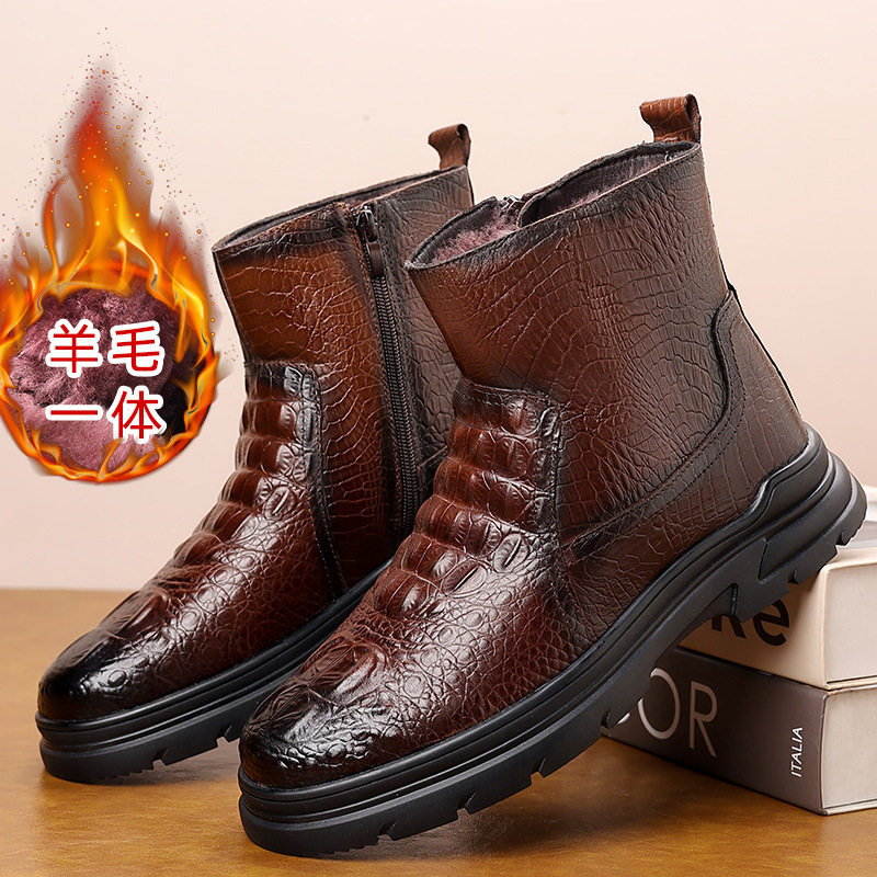 男士真皮高帮加绒保暖雪地靴