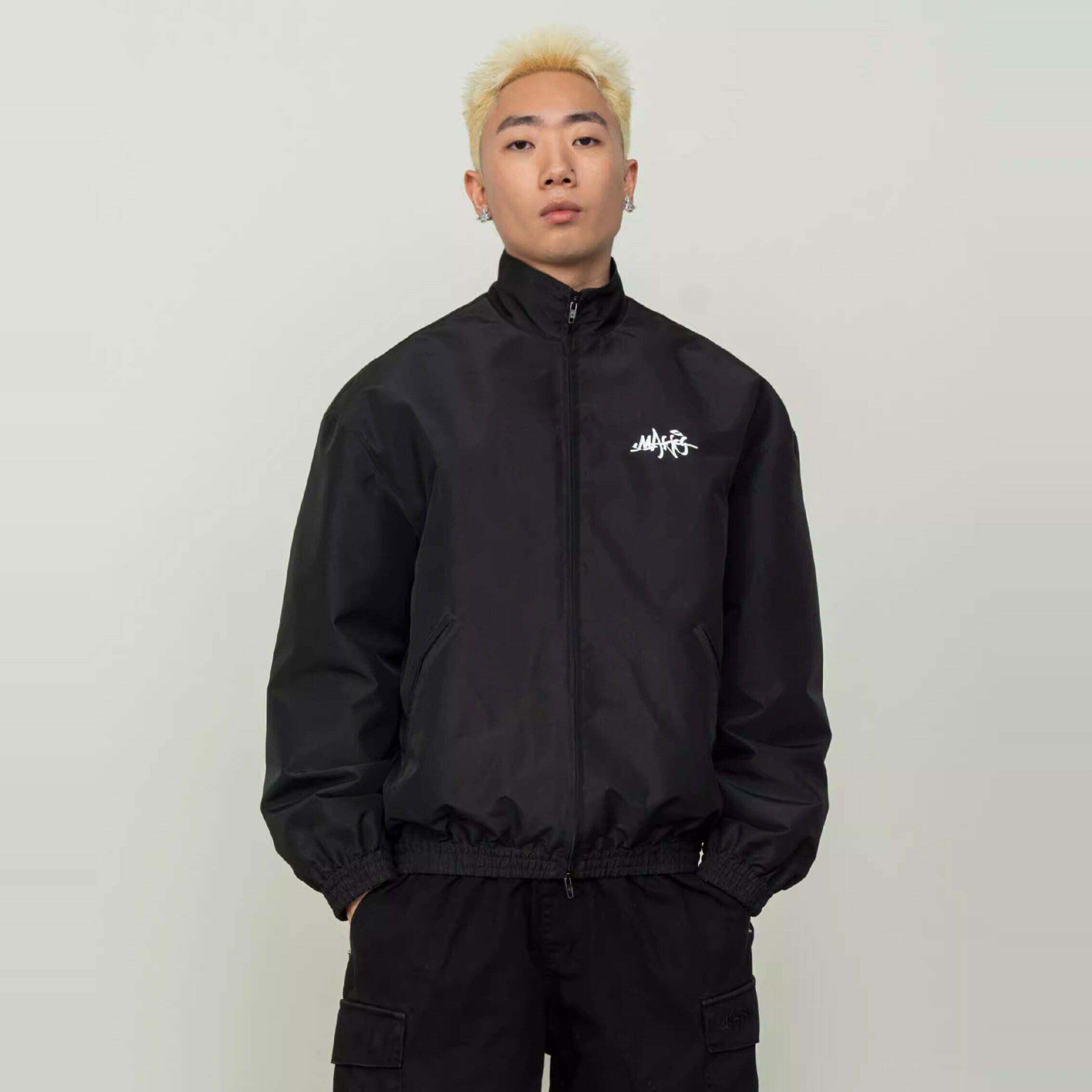 Makemore正肩夹克男春季新款黑色覆古情侣冲锋衣高级翻领外套女