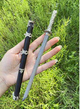 龙泉黑水龙唐横刀迷你兵器摆件玩具模型大马夹钢工艺品送礼未开刃