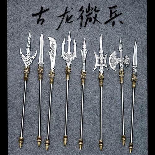 龙泉微兵器三国三叉戟龙胆枪复古亮银枪模型金属装具茶锥桌面摆件