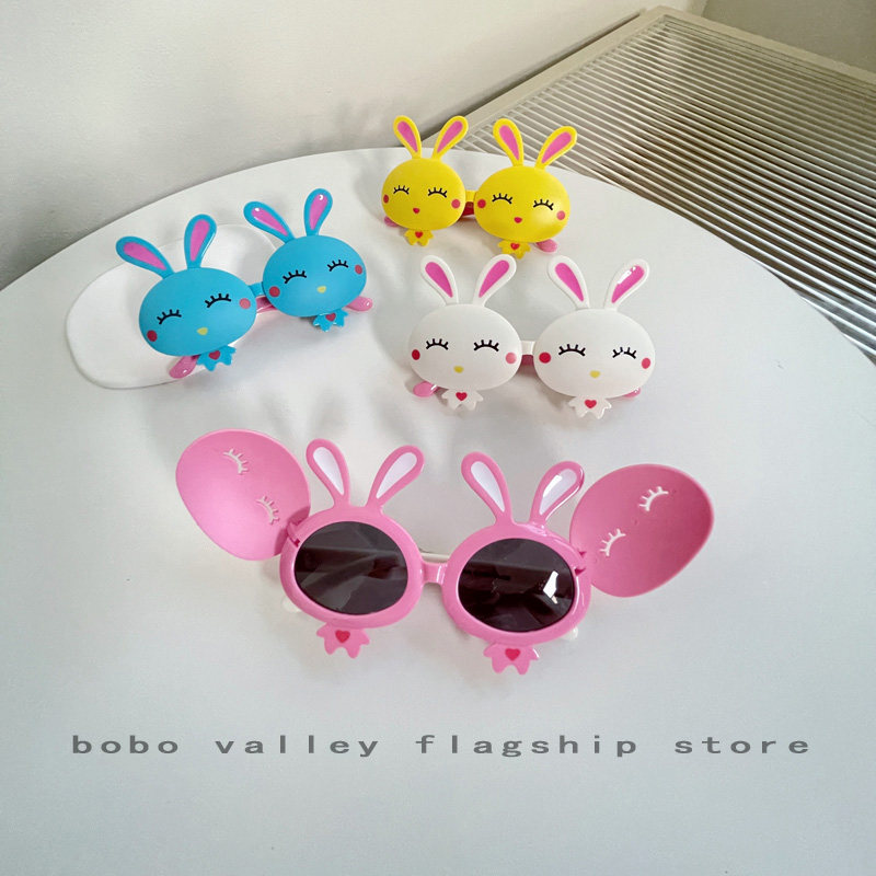 2023新款折叠翻盖儿童太阳镜卡通兔硅胶软退高品质流氓兔个性眼镜