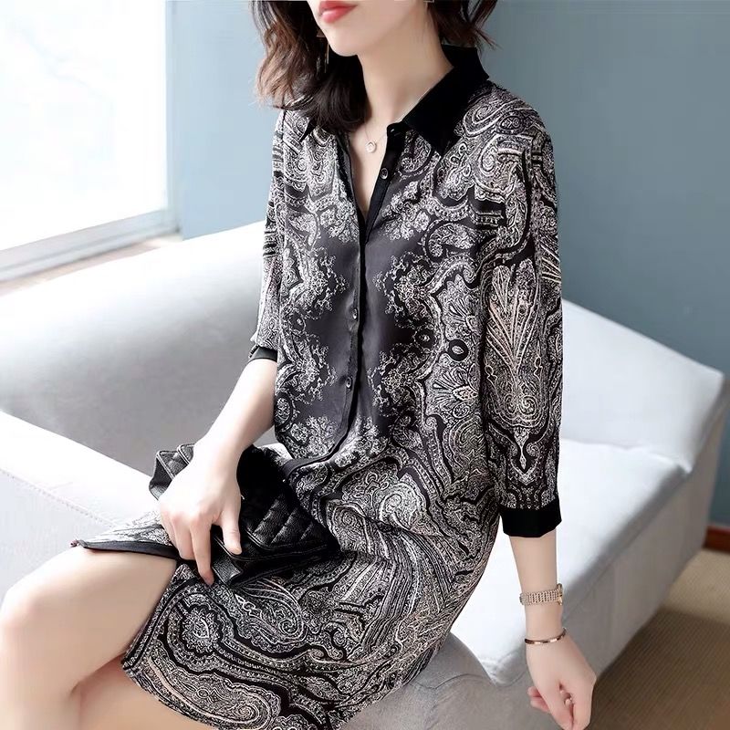 2019新款夏季女装时尚宽松印花中长款雪纺连衣裙女气质衬衫裙子潮|ruв категории Женская одежда, платье - от Buy2taobao.com для оказания профессиональной услуги покупки агента Taobao