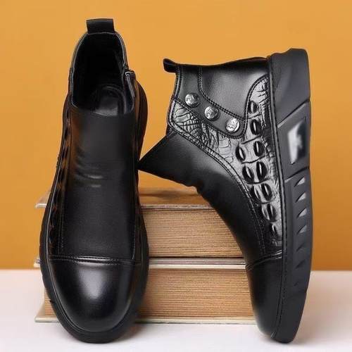 皮鞋男高级感男鞋2025年秋冬季鞋子皮面英伦风鳄鱼纹加棉马丁靴潮