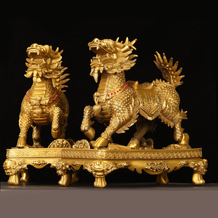 麒麟摆件铜公母一对大号八宝麒麟家用门店桌面装饰品钻石火麒