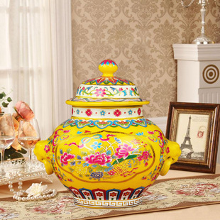 景德镇陶瓷器花瓶仿古珐琅彩手绘缠枝莲描金盖罐茶叶罐瓷罐将军罐