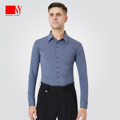 NY纳艺弹力衬衣摩登舞上衣男衬衫