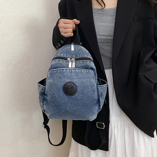 高级感复古牛仔包女多功能日常通勤包休闲两用斜挎胸包迷你双肩包