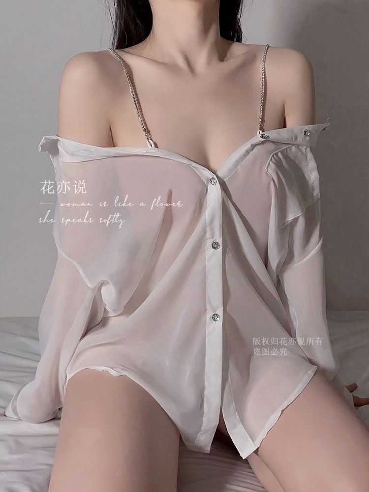 性感睡衣女款春夏季冰丝薄款高级感情调2023新款大码男友风白衬衫