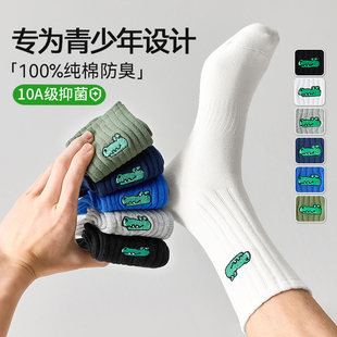 青少年袜子男款 长筒初中生学生大童防臭运动新疆棉袜 纯棉秋冬厚款