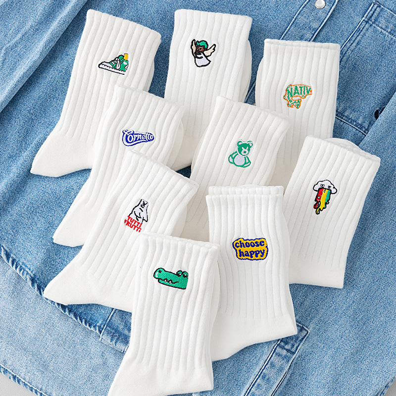 可爱刺绣白袜子新疆棉防臭男