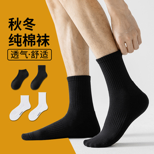夏季 袜子男款 长筒运动黑色100%纯棉防臭跑步毛巾底体育新疆棉袜男