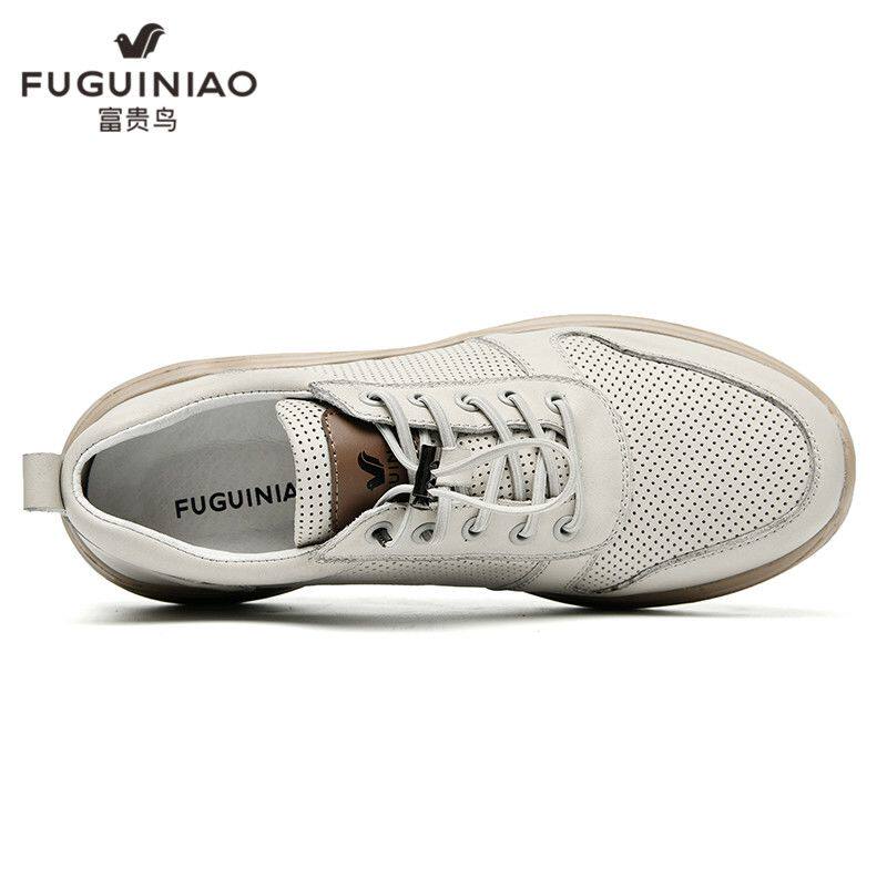 富贵鸟男鞋高档镂空打孔休闲皮鞋防滑耐磨皮面运动鞋