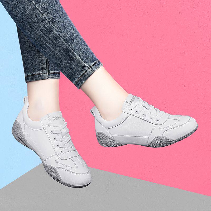 富贵鸟真皮运动鞋软底休闲鞋平底旅游鞋系带跑步鞋纯色女鞋0912