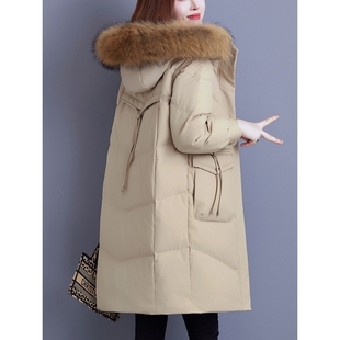 女士羽绒服冬季2024新款中长款时尚洋气时髦白鸭绒大毛领保暖外套