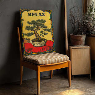 Jellypaint原创《放轻松》| 中古风植物装饰画客厅玄关竖版单幅画