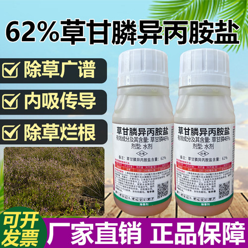 62%草甘膦异丙胺盐除杂草烂根剂柑橘园除灭杂草农药正品除草水剂