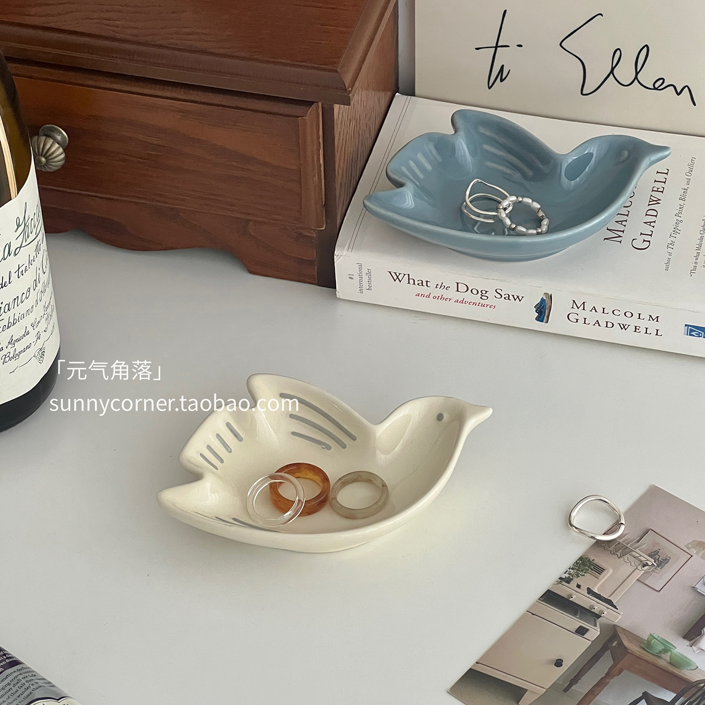 复古飞鸟桌面陶瓷收纳盘