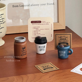 创意复古木质咖啡杯便签夹便条夹摆件桌面高颜值立式 卡片夹照片夹