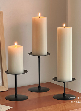欧式小众高级圆柱香薰蜡烛卧室装饰香氛蜡烛餐桌复古铁艺烛台摆件