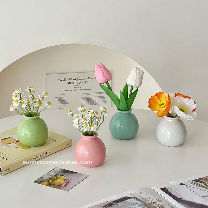 元气角落 ins彩色陶瓷迷你小花瓶桌面装饰仿真花小摆件水培插花瓶,家居饰品,花瓶,淘宝优惠券,粉丝福利购,淘宝优惠卷